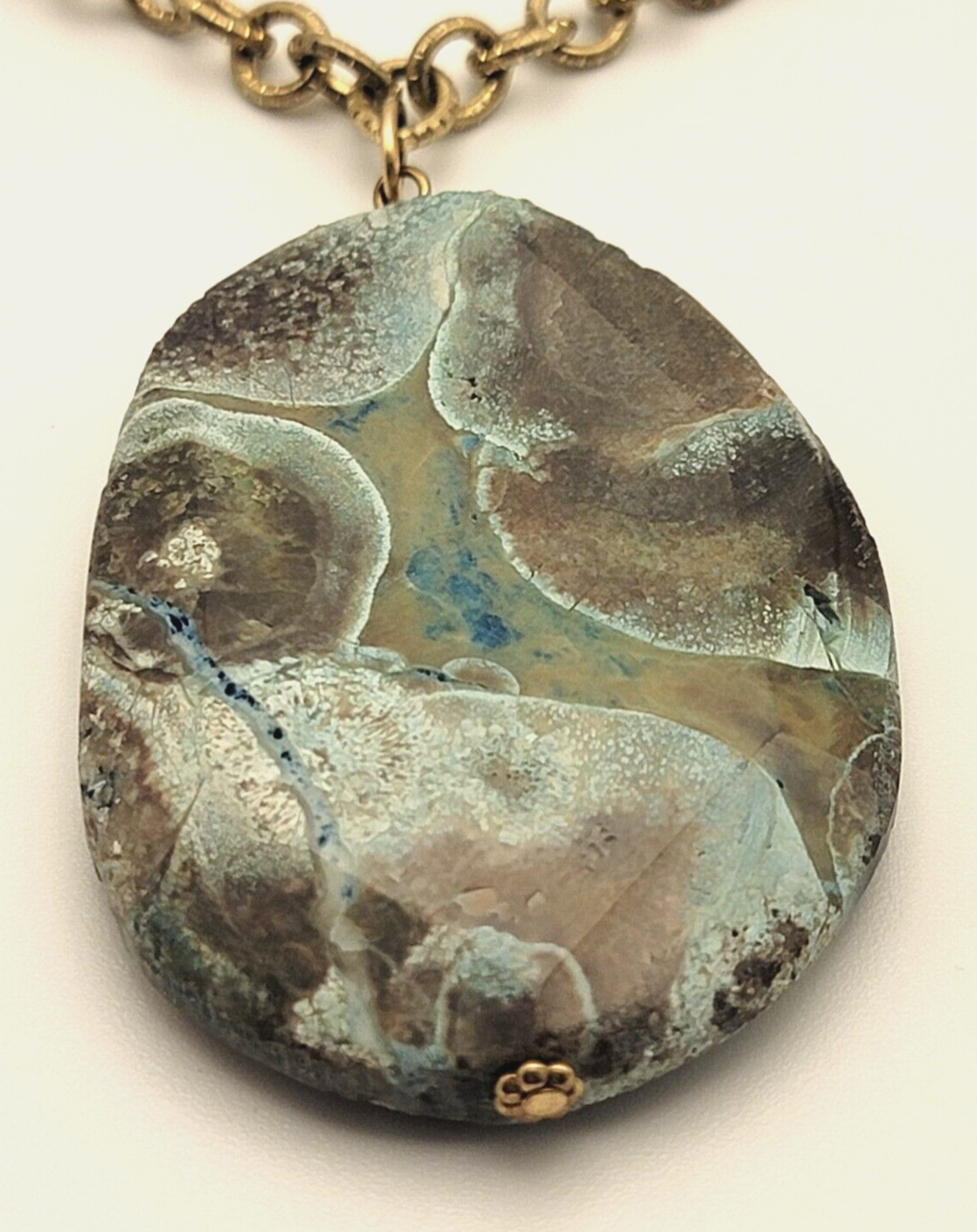 Green Ocean Jasper Statement Pendant Necklace 35 In Gold-Tone Chain Oval