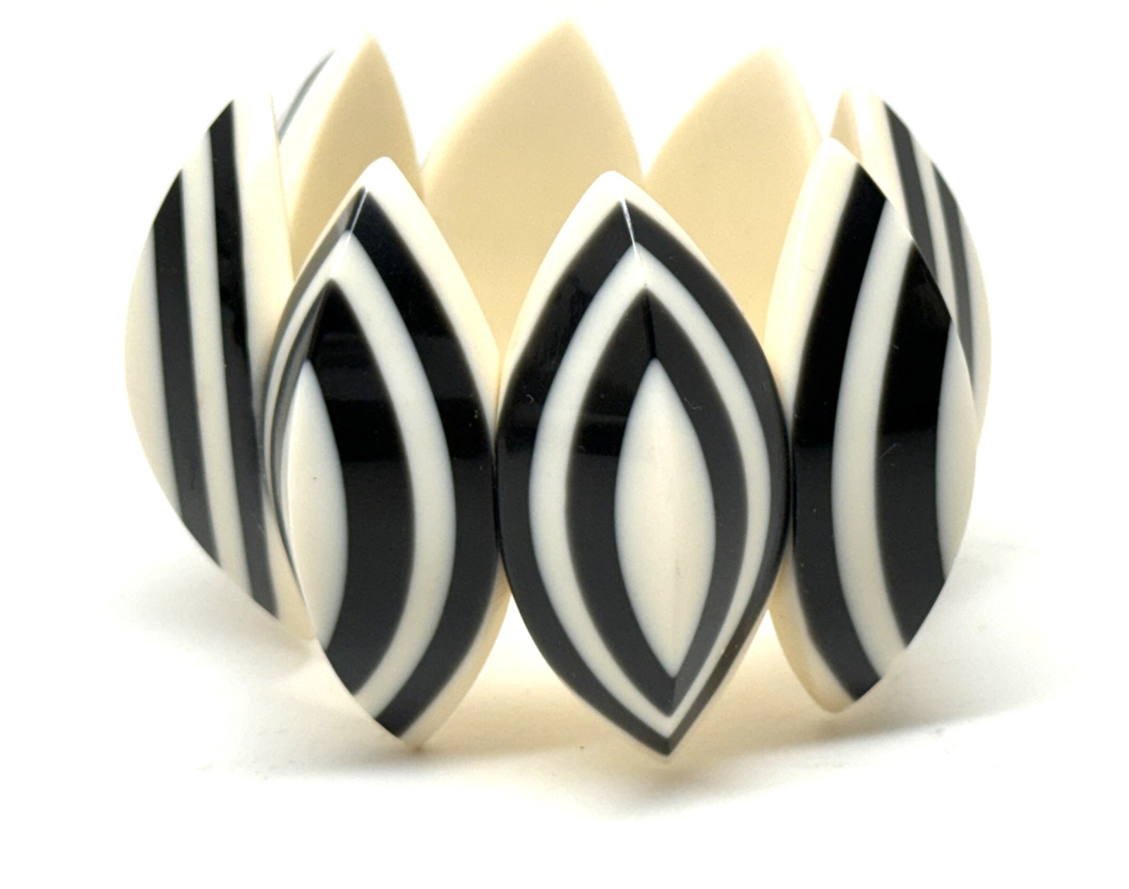 Gorgeous French Designer Marion Godart Black & White Resin Stretch Bracelet