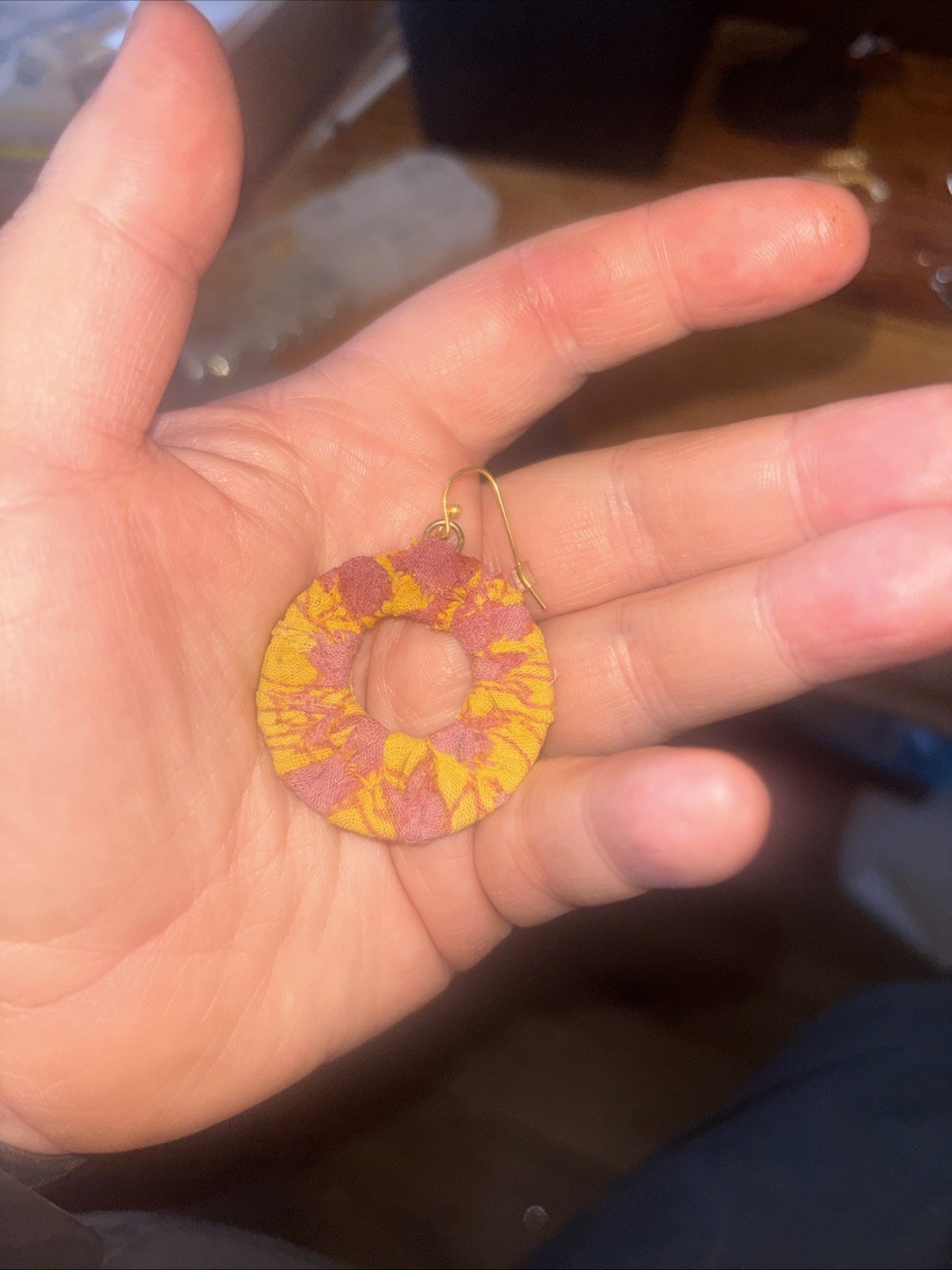 Pink And Yellow Woven Hoop Earrings
