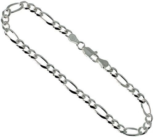 .925, Sterling Silver Figaro Chain Necklace 4.4mm 20″, 22″, 24″, 26″