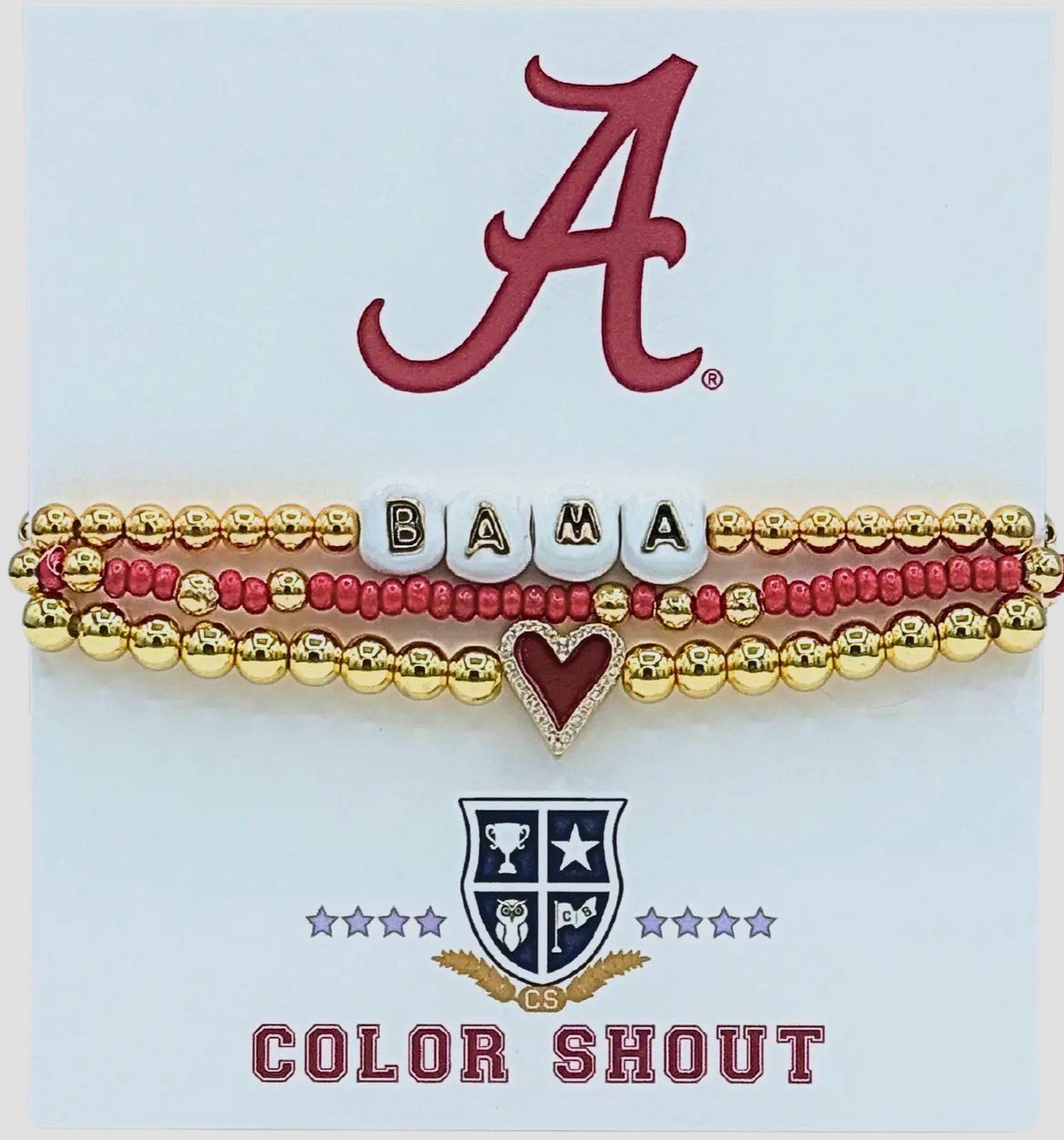 New! Bama Game Day – I Love Alabama Gold Beaded Bracelet Stack Set
