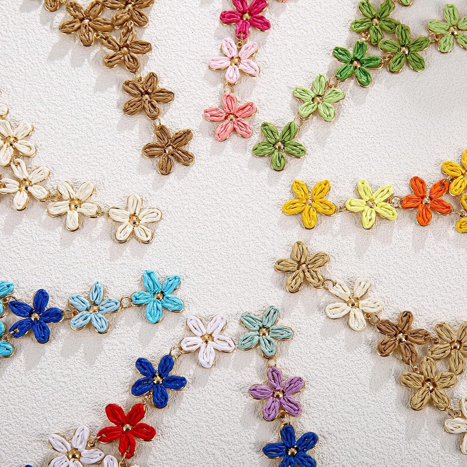 Gold-Tone Y-Shape Raffia Necklace – Cheerful Botanical Jewelry Statement Piece