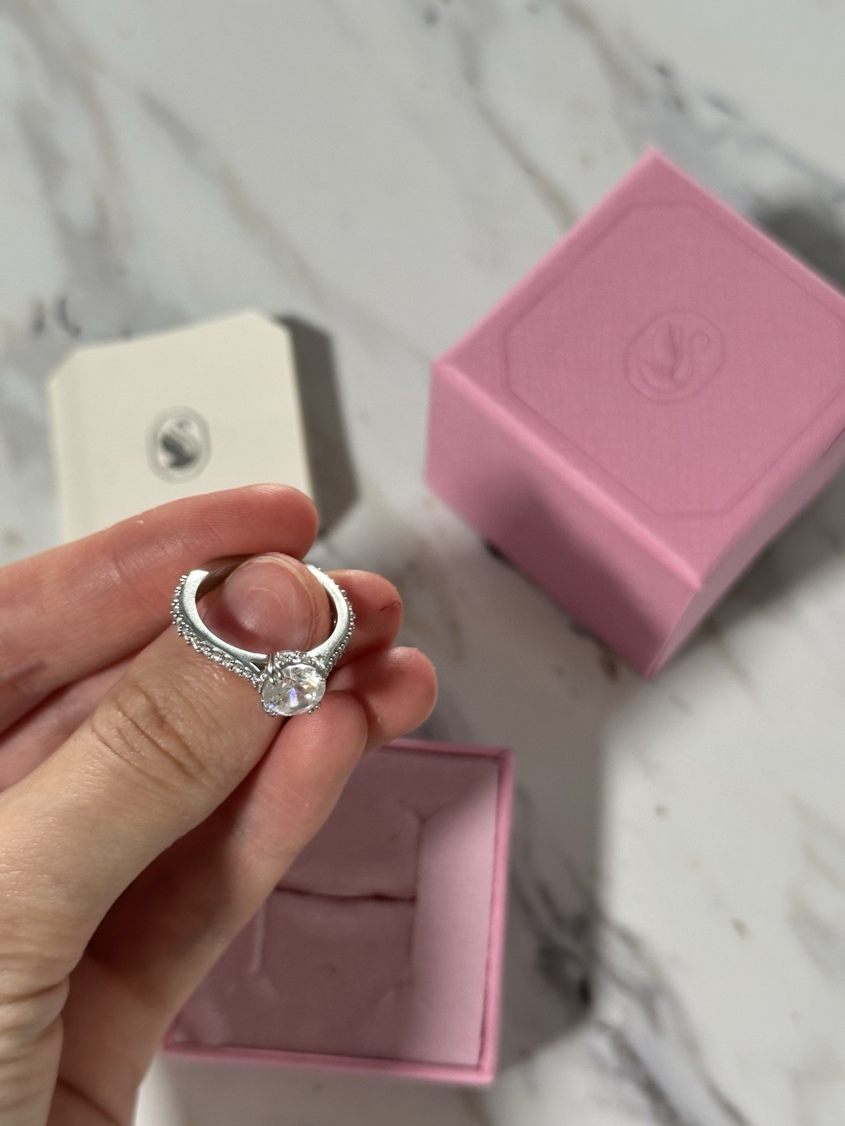 Swarovski Stilla Cocktail Ring Size 52 Round White Crystal Pavé Silver Tone