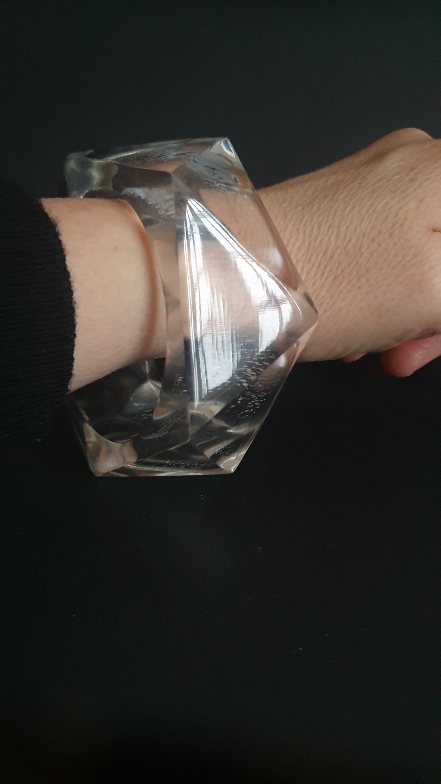 Vintage 1980s Marion Godart Bangle Bracelet Large Chunky Clear Lucite Pentagon