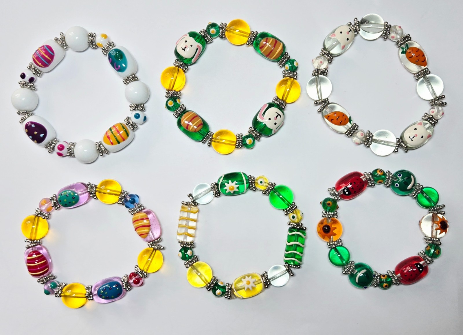 Easter Bracelets Bunny Egg Easter Egg Hunting Beaded Stretch Wholesale Lot of 6