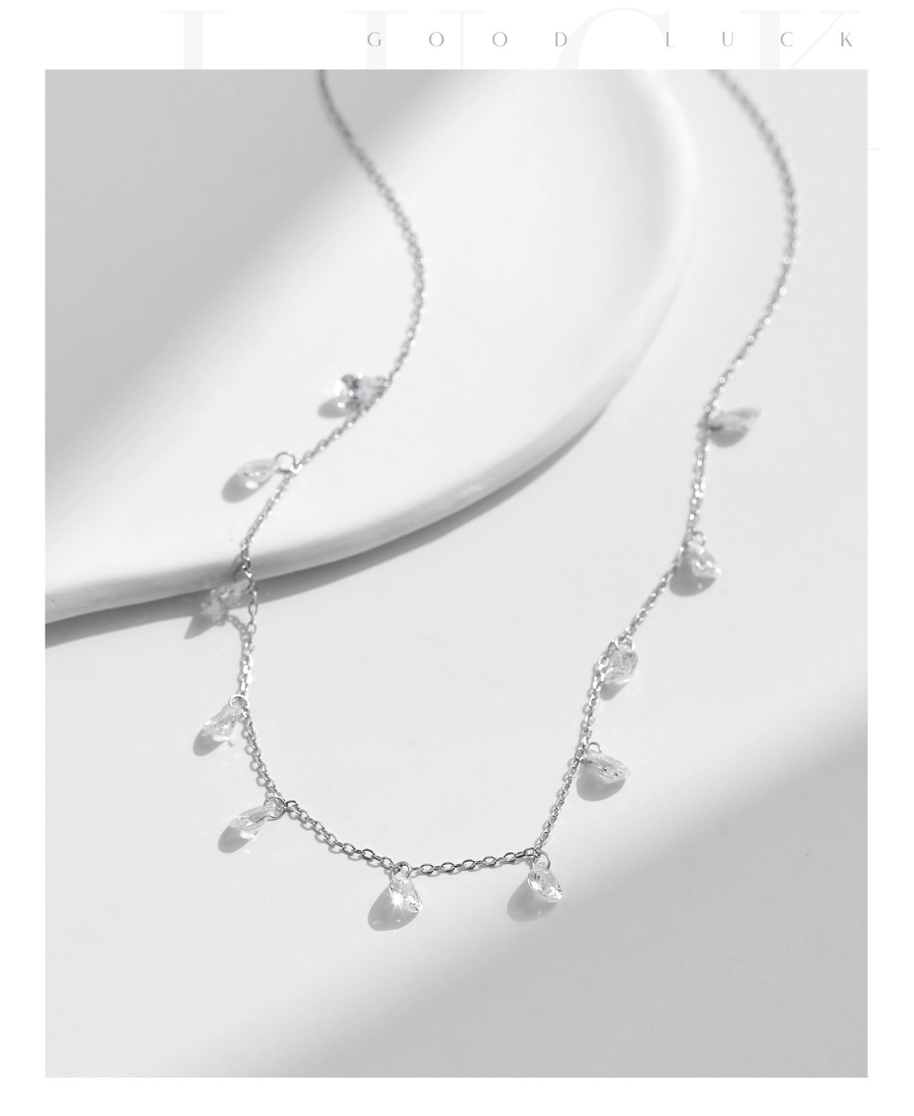 925 Sterling Silver CZ Teardrop Station Choker Necklace for Women