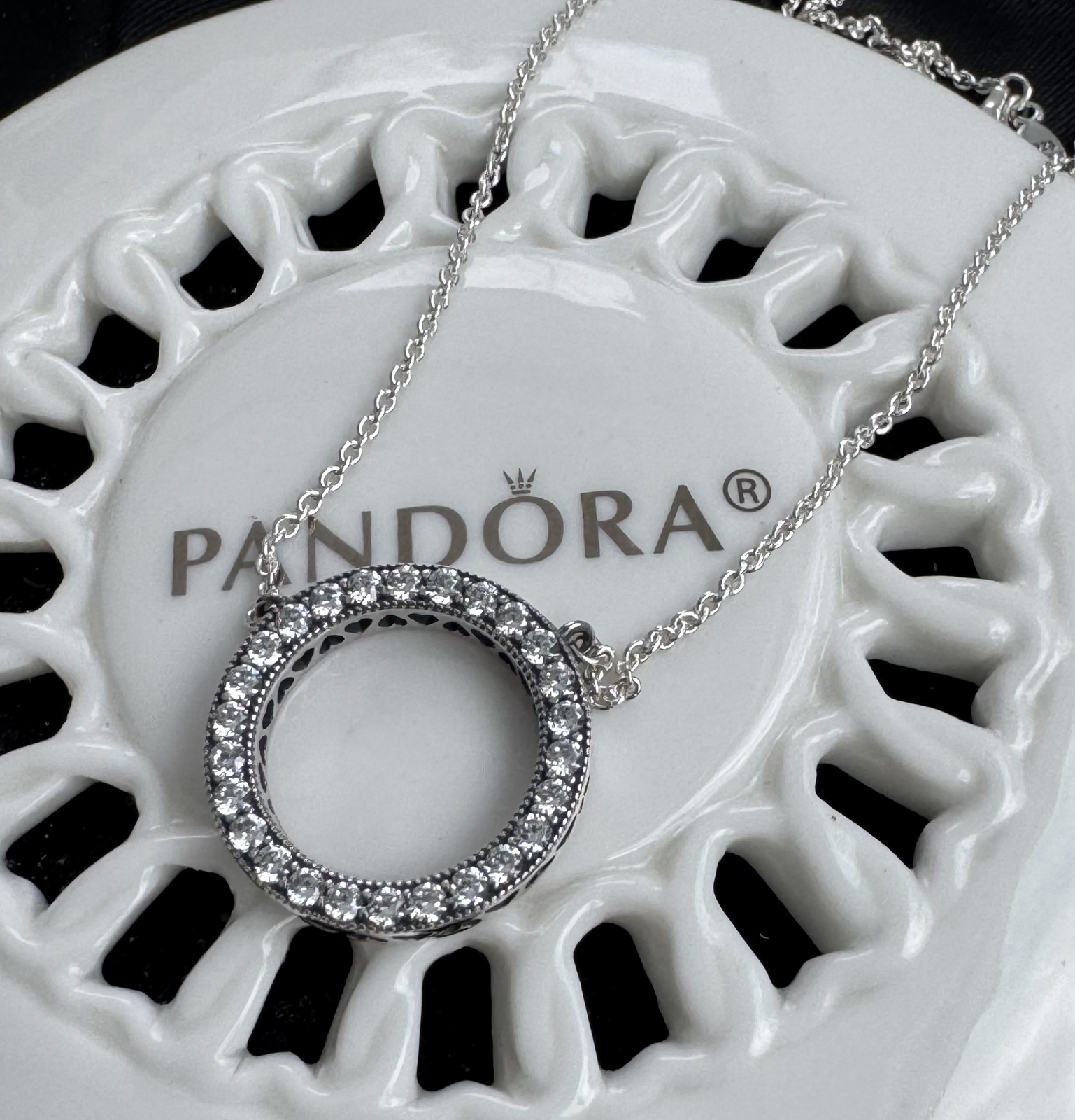 Authentic Pandora Circle of Sparkle Necklace #590514CZ- 45 cm / 17.7 in