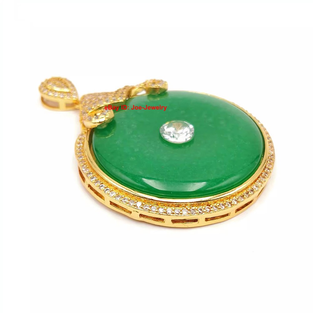New Yellow Plated Alloy Heated Green Jade Safe-Circle Pendant Best Gift 平安扣