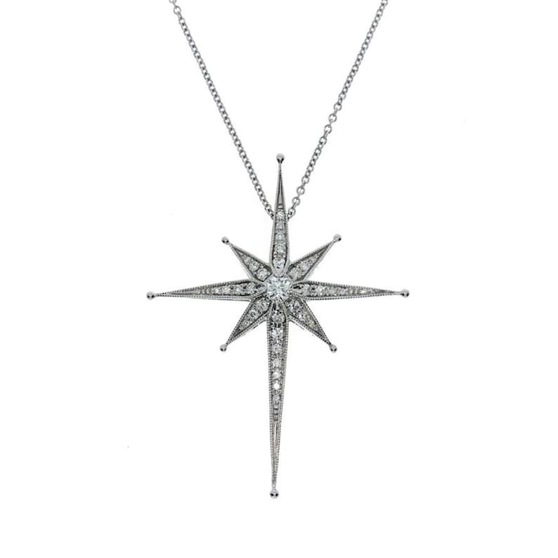Antique North Star Pendant Silver Celestial Round CZ Wedding Necklace for Her