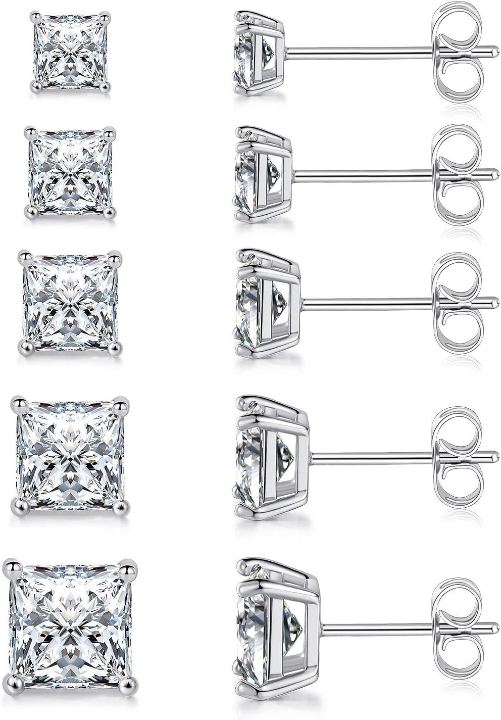 5 Pairs Square Earrings Set for Women Hypoallergenic 18K White Gold/Yellow Gold/