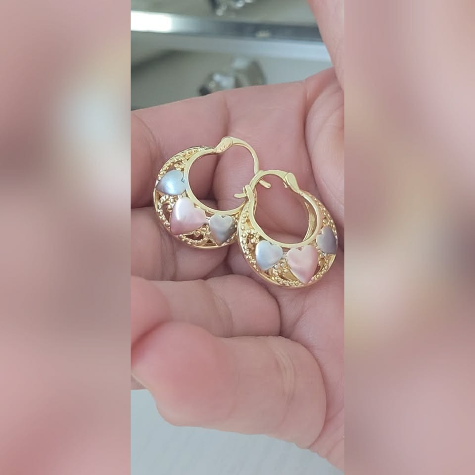 mini aretes de corazon chapados en oro 14k gold plated mujer