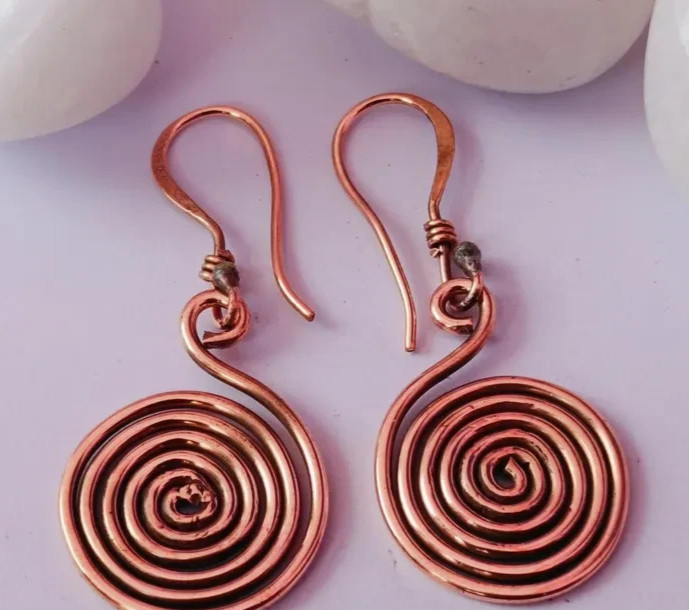 1 Pair Pure Copper Healing Spiral Hook Earrings, Jewelry Spiritual Kriya