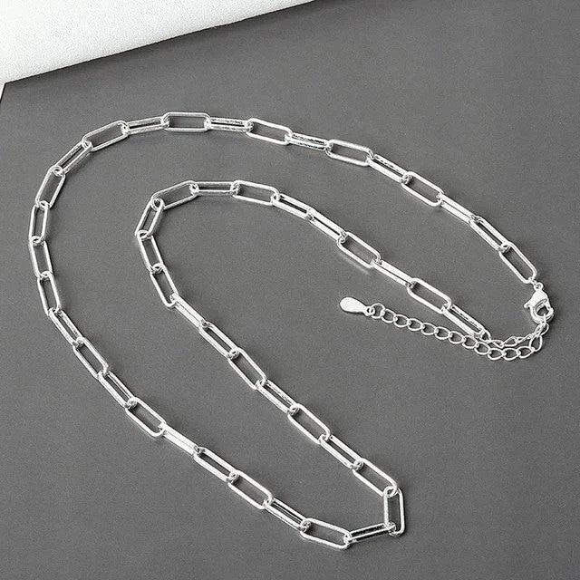 2024 New Solid 925 Sterling Silver Italian Paperclip Rolo Chain Necklace Stamp