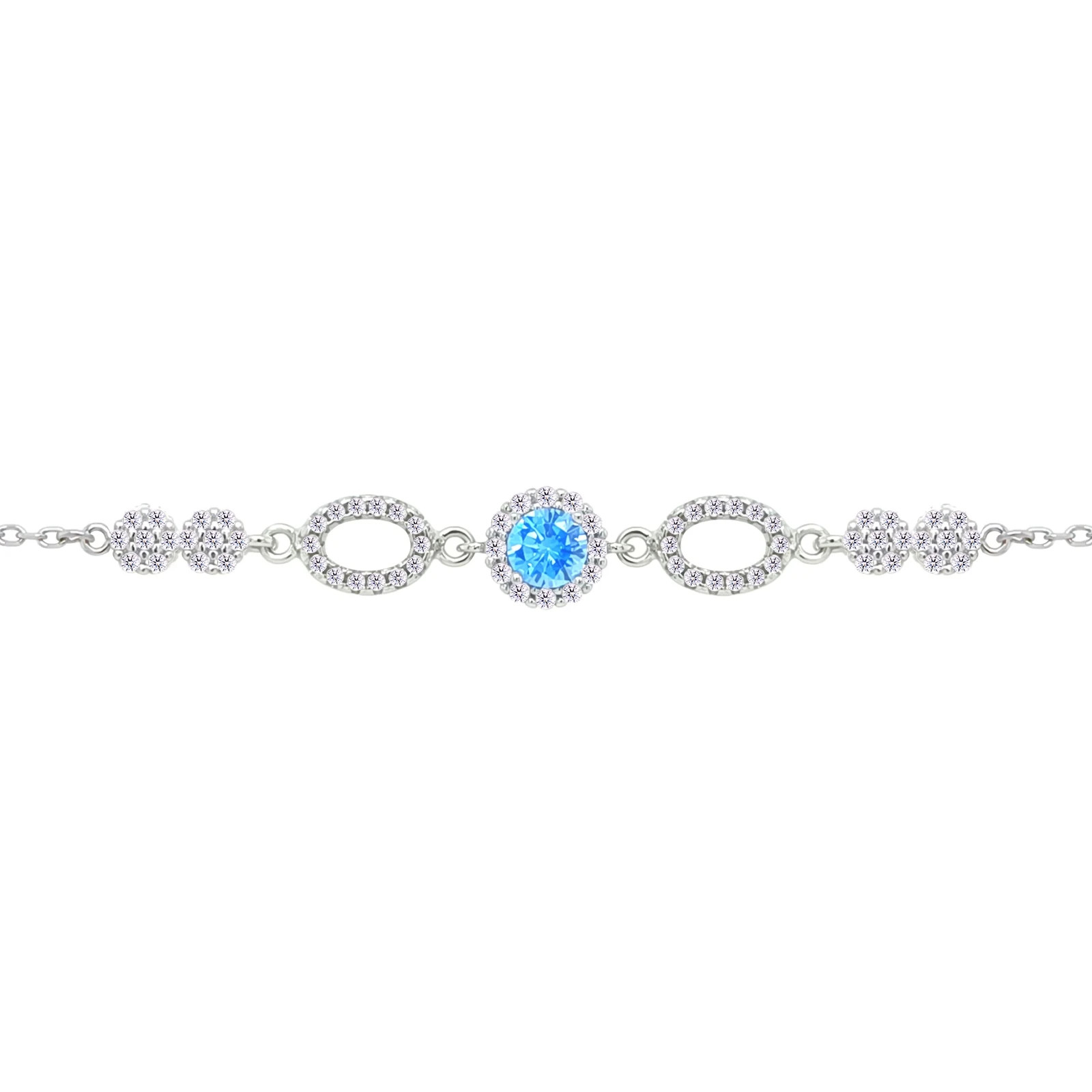 Asfour Crystal Chain Bracelet With Decorative Aquamarine Round Design In 925 Ste