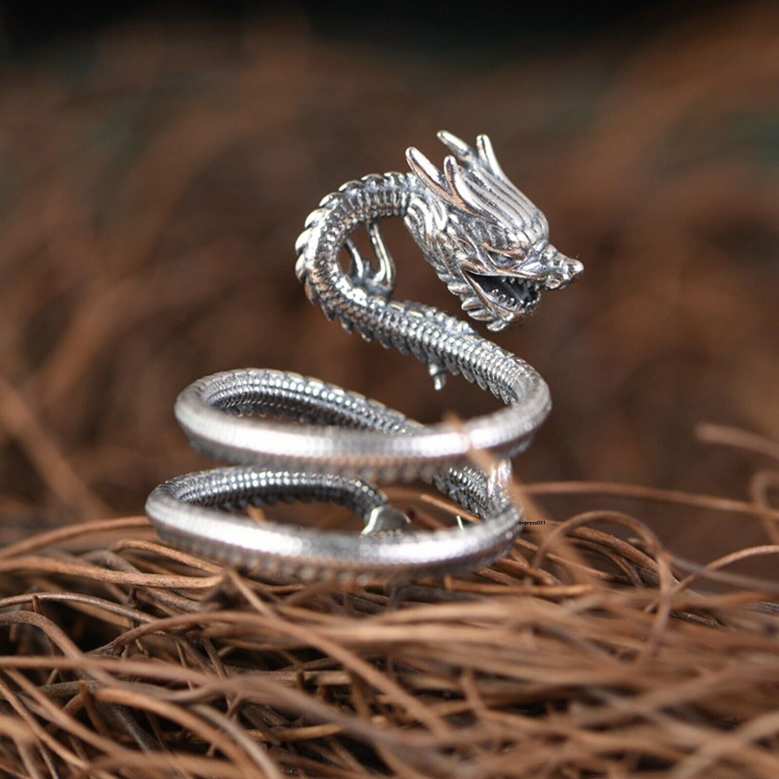 Real Solid 925 Sterling Silver Men Women Gift Lucky Carved Flame Dragon Ring