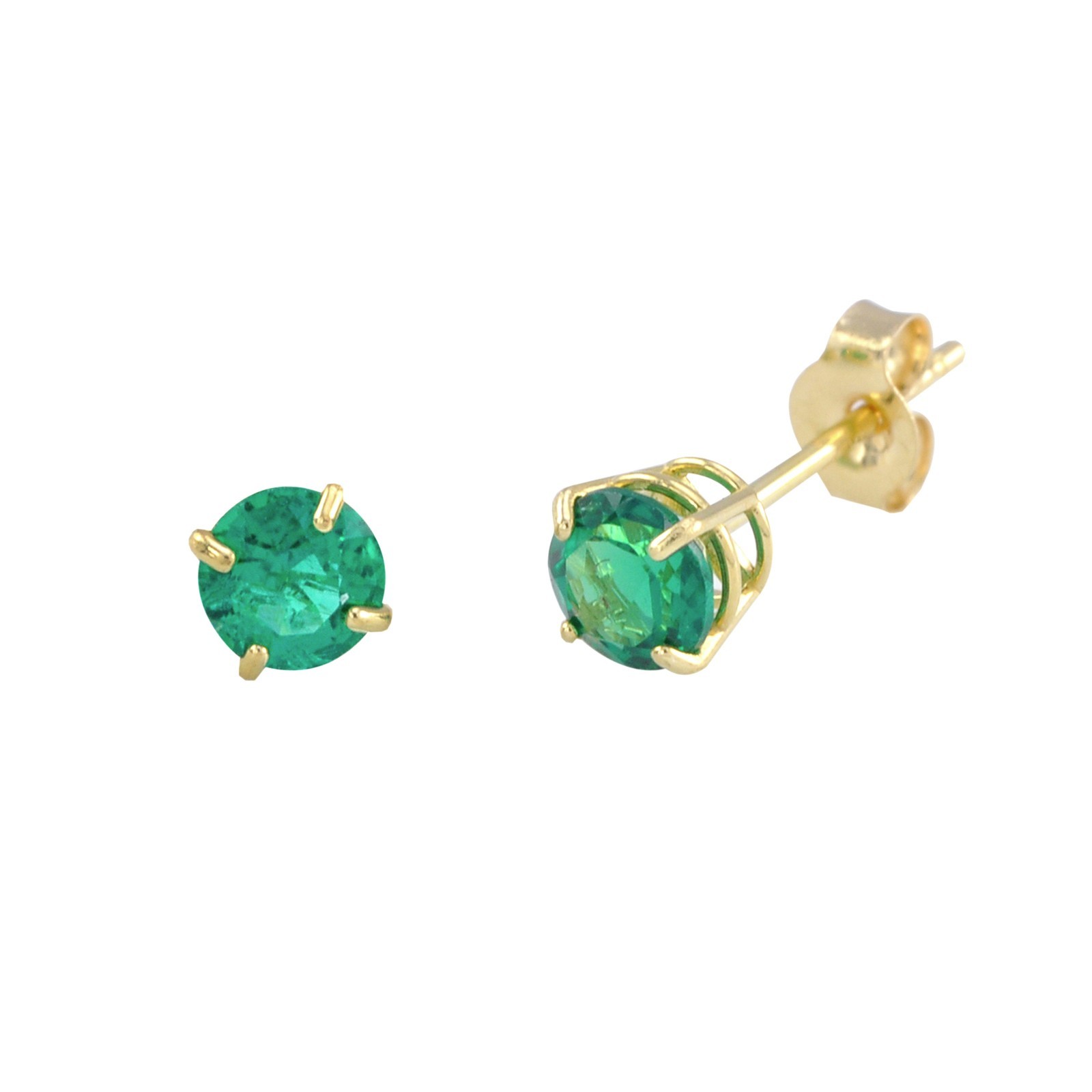 Emerald Gemstone Earrings 14k Yellow Gold Studs