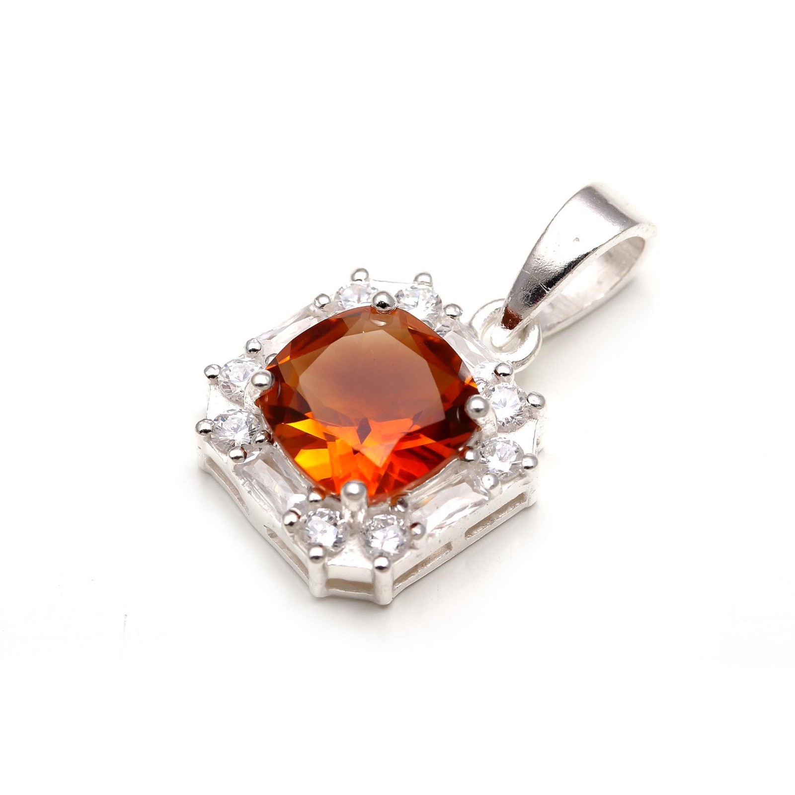 Natural Citrine Quartz Cushion Pendant 925 Sterling Silver Minimalist Jewelry