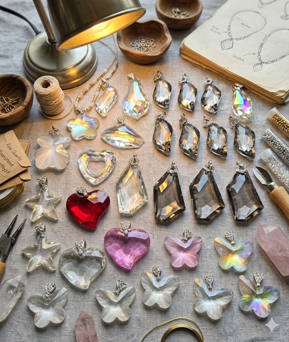 Crystal Pendant Charms Bulk Heart Star Butterfly Teardrop Glass Crystal Jewry 12
