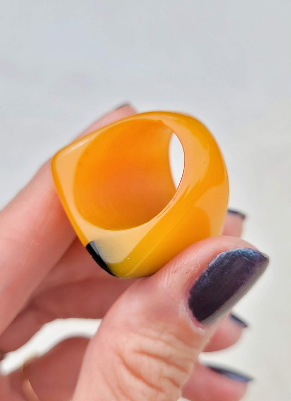 Vtg Marion Godart France Resin Square Black & Yellow Art Deco Revival Ring Sz 7