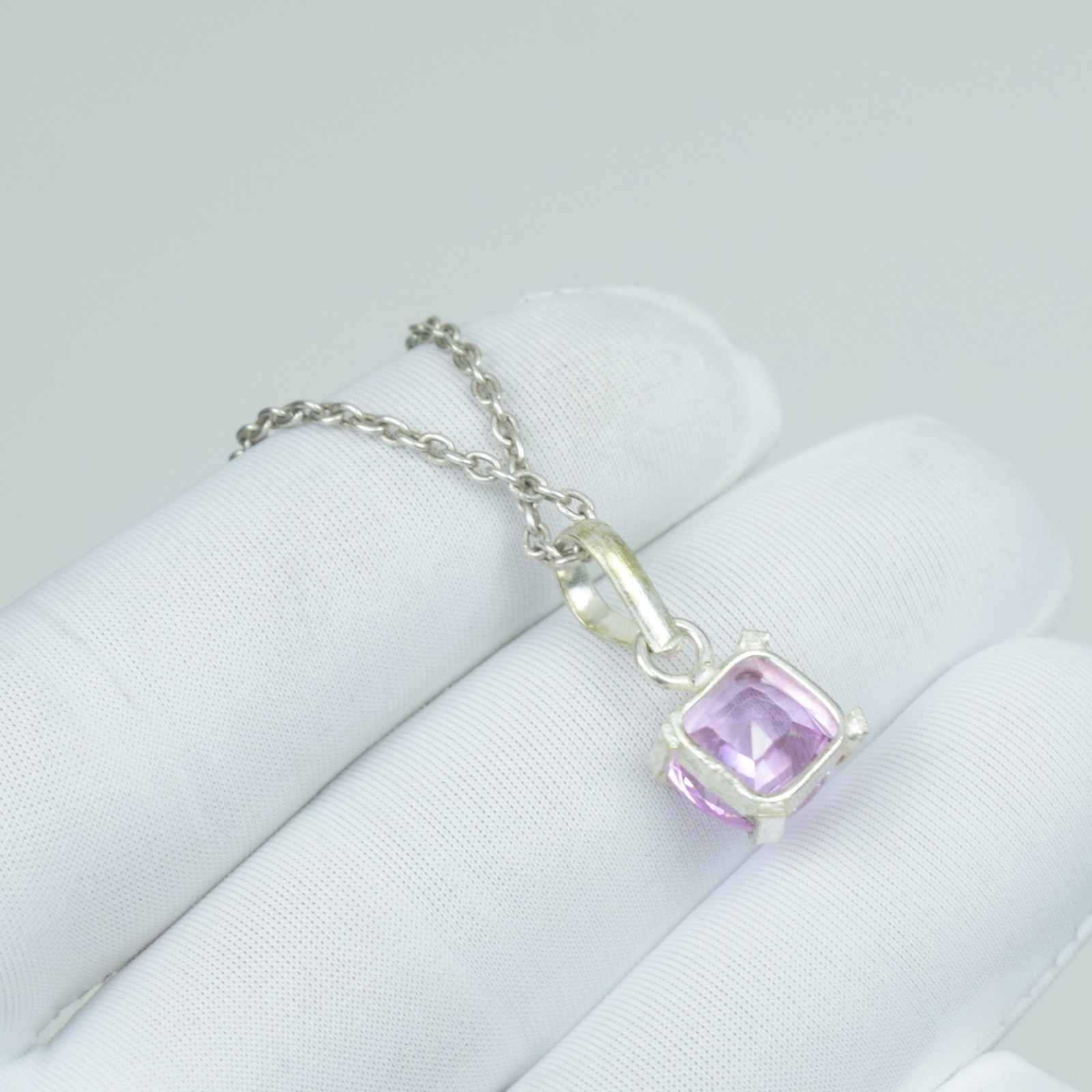 Unique 925 Sterling Silver Pink Kunzite Necklace, Handmade Pendant Jewelry, 10Ct