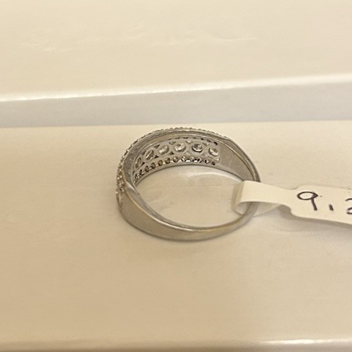 Size 9.25 Half Eternity Band Ring Silver Tone Diamond CZ No Mark