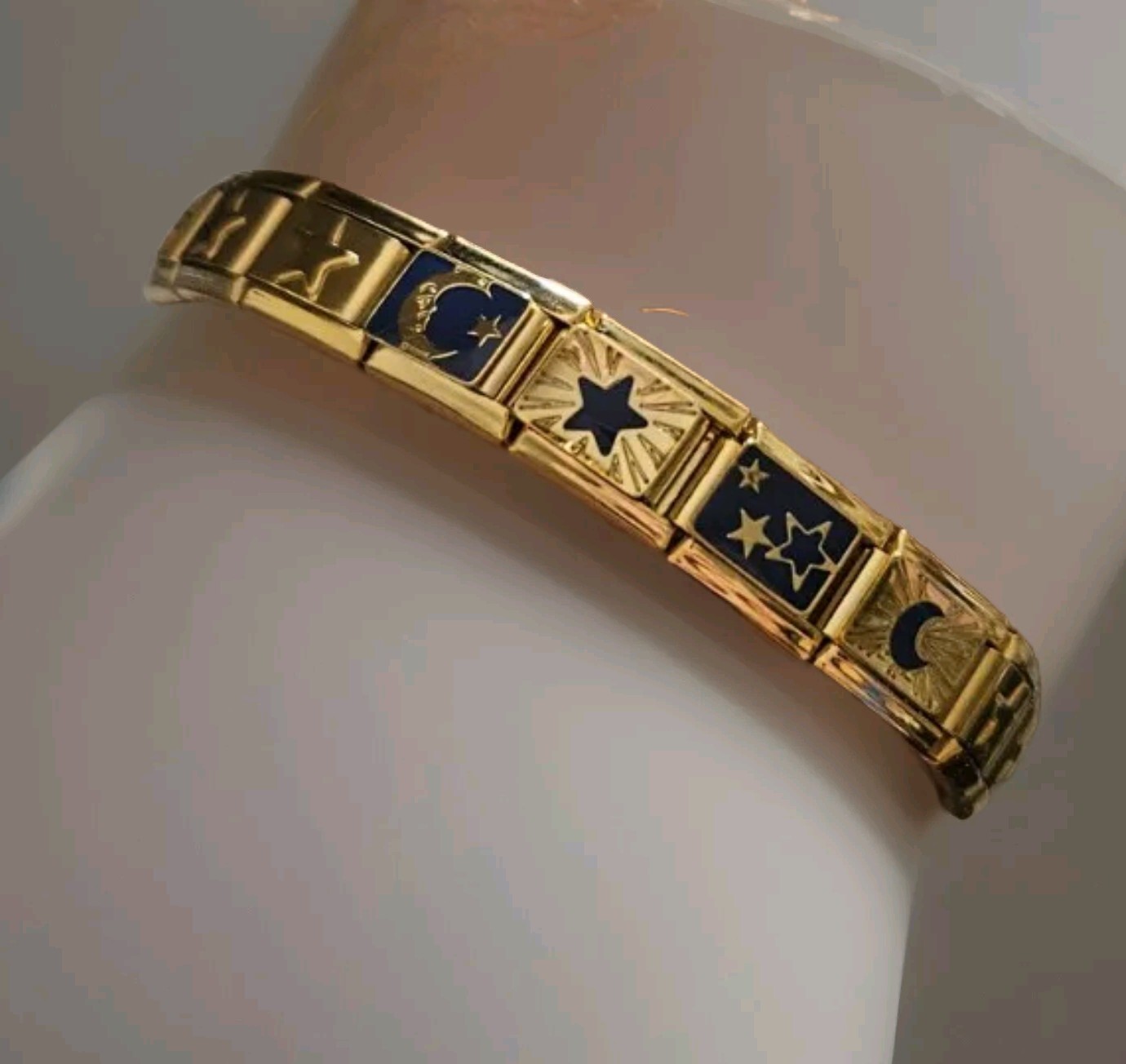Moon Stars Gold Italian Charm Starter Bracelet 9mm Stainless Steel 18 Links