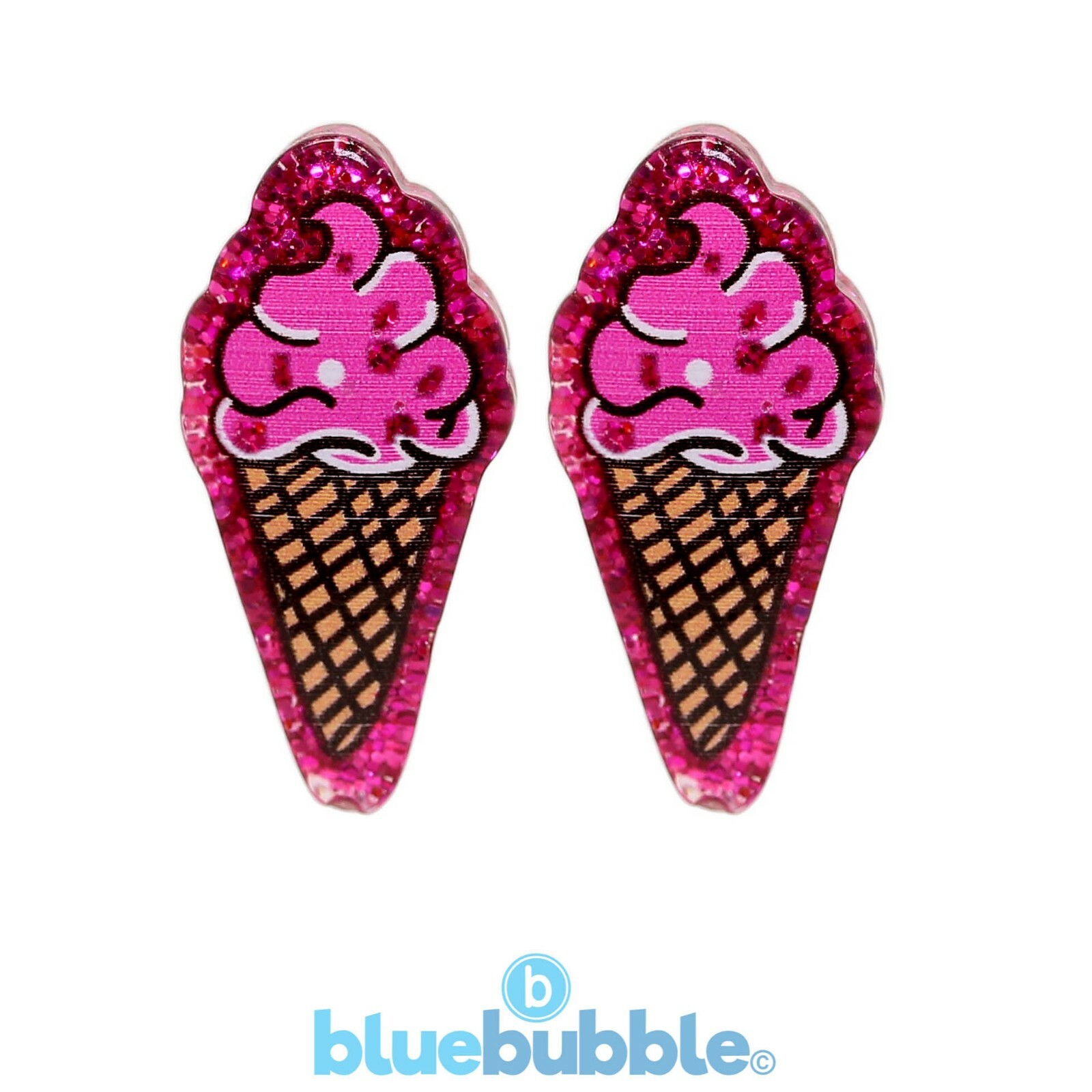 Bluebubble ICE CREAM PARLOUR Glitter Earrings Cute Kitsch Funky Kawaii Novelty