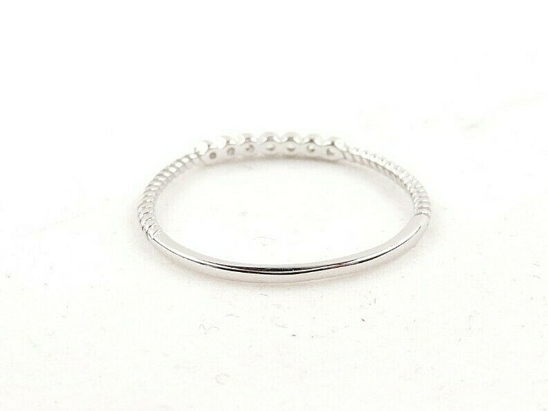 Sterling Silver Cubic Zirconia Dainty Stackable Textured Band Ring