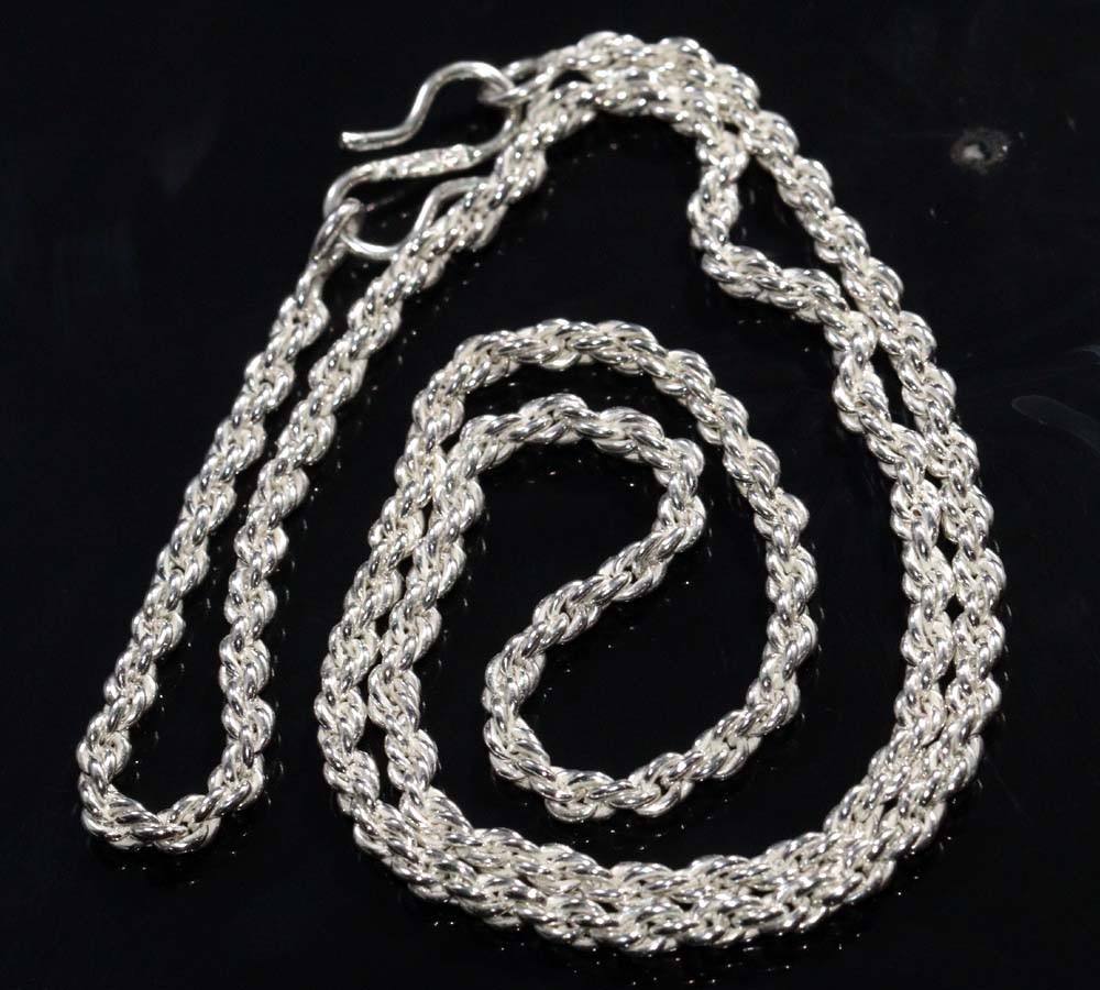 Twisted Rope Chain 925 Silver Plated Ethnic Handmade Chain Necklace Size 18″ JW