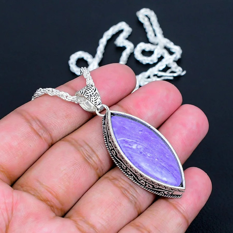 Charoite 925 Silver Plated Handmade Necklace of 18″