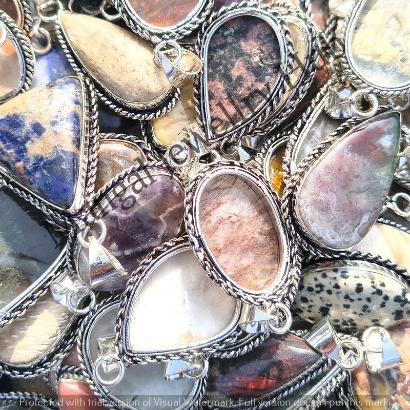 Natural Unakite & Mix Gemstone Pendants 925 Sterling Silver Plated Jewellery Lot
