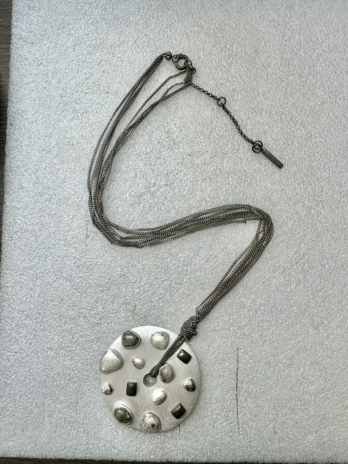Kenneth Cole NY 24”-26” gun Metal Gray Layered Necklace W Natural Stone Pendant