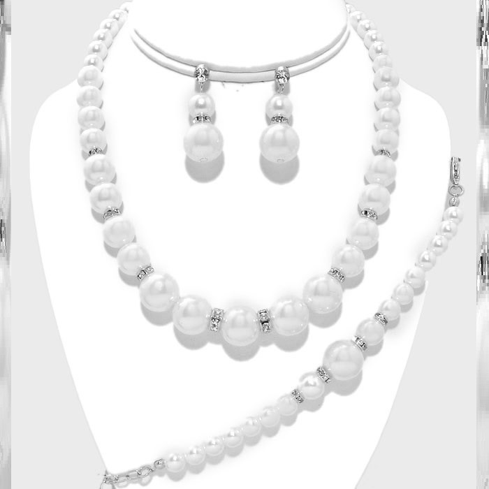 Choker Statement Pearl Necklace Strand String Crystal Drop Earrings Bracelet