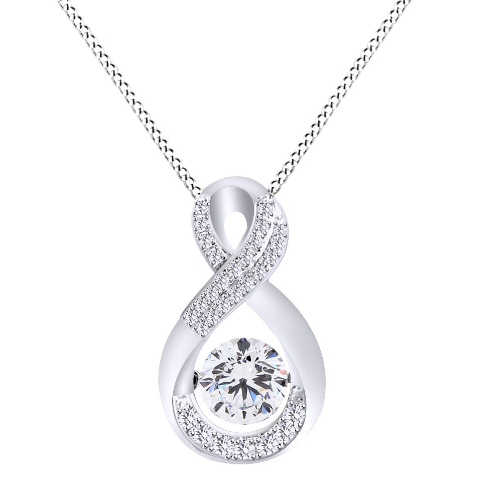Round Cut Simulated Diamond 14K White Gold Plated Infinity Pendant Necklace 18″