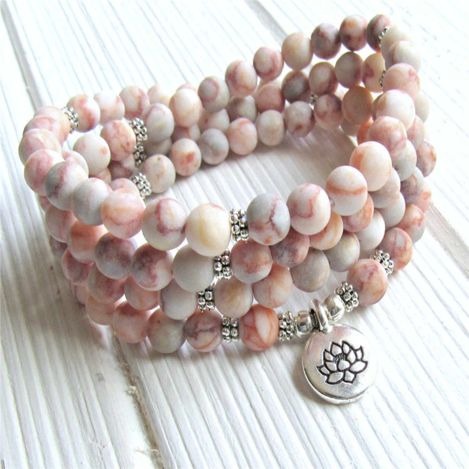 6mm Red Veined Jasper 108 Beads Mala Buddhist Bracelet Necklace Pray Handmade