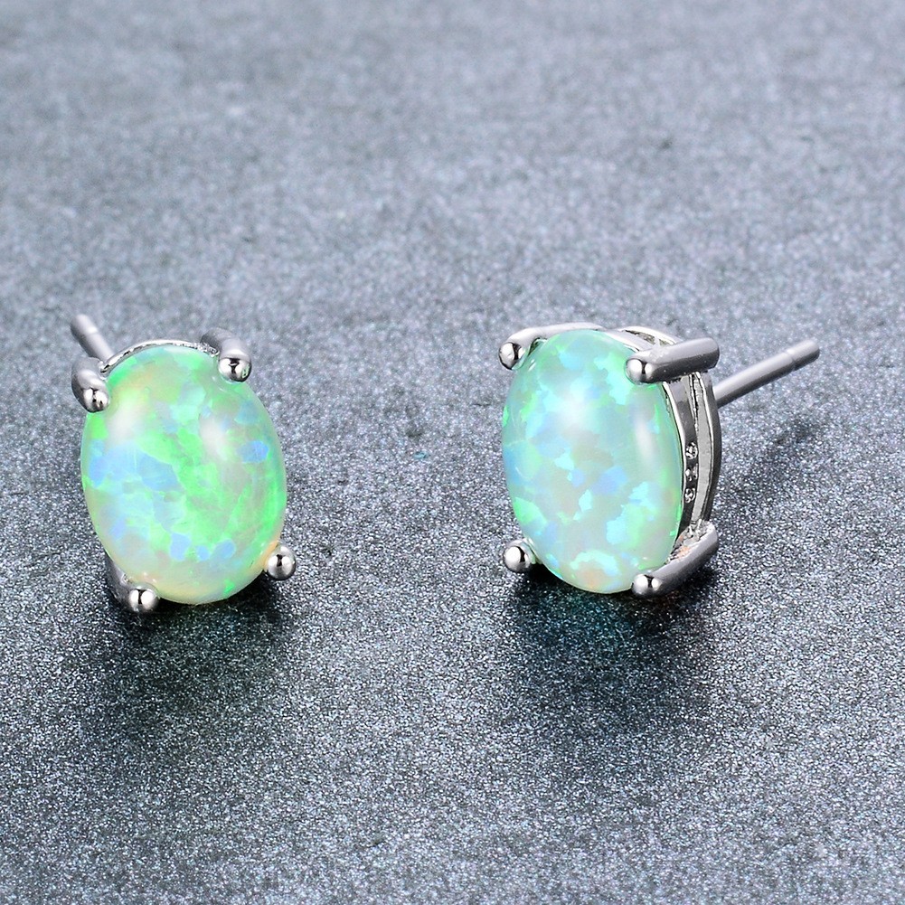 Women Girl Fashion 925 Silver Post Oval Fire Opal Stud Earrings 4x6mm Gift PE19