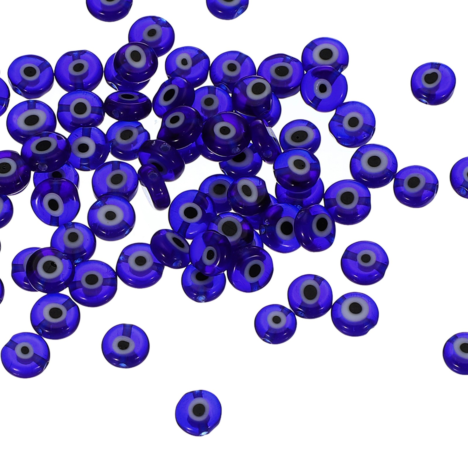 8mm Flat Evil Eye Beads, 100 Pcs Turkish Evil Eye Charm Round Shape, Dark Blue