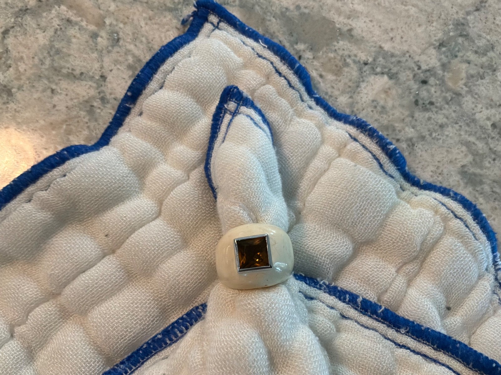 Signed Lauren G Adams Topaz Crystal Enamel Cocktail Statement Ring