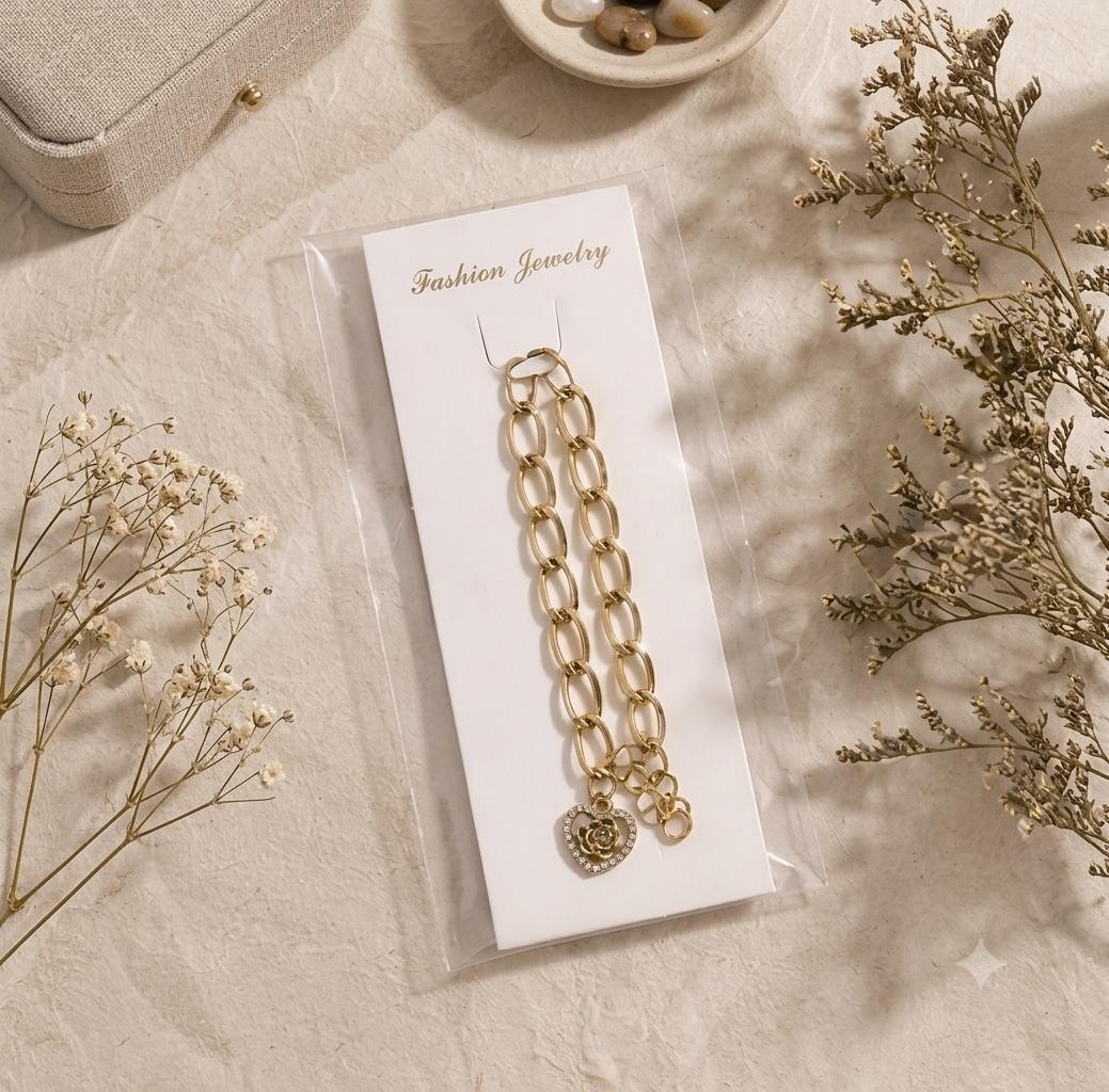 Elegant Gold Tone Chain Bracelet Heart Charm Women Fashion Jewelry Gift