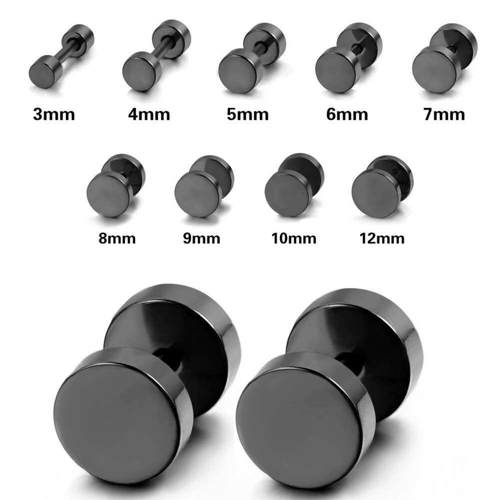 Stainless Steel Unisex Men Women Barbell Stud Earrings Punk Ear Piercing Plugs