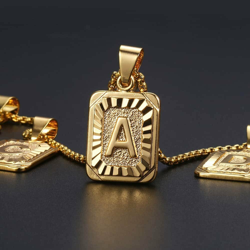 Initial Letter Name Necklace Pendant Gold Plated Stainless Steel Chain Unisex