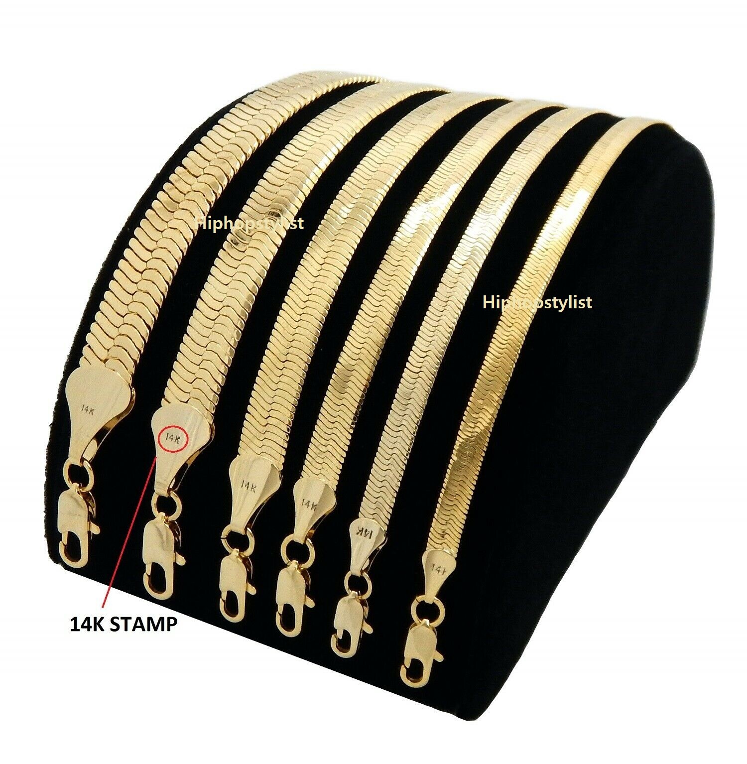 Men Herringbone Chain 4mm to 14mm 8″ 18″ 20″ 24″ 30″ Necklace 14K Gold Plated.