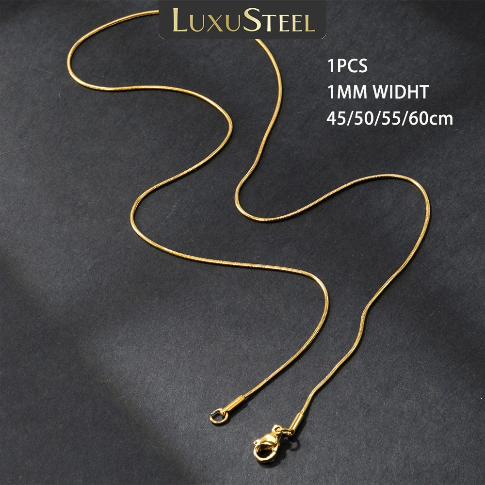 1pcs 1mm Golden Plated Snake Chains Necklaces No Fade Basic Jewelry