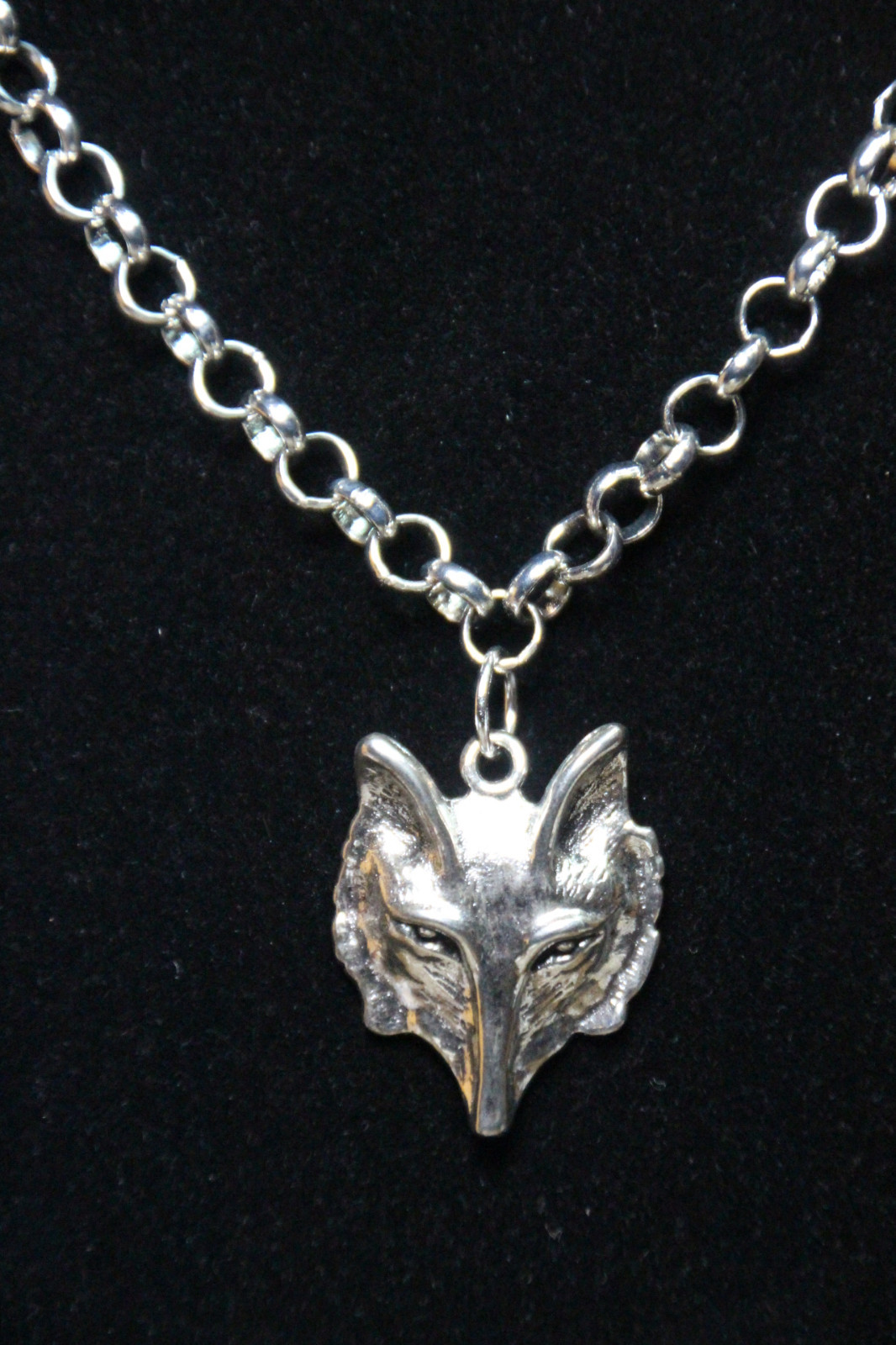Fox Charm Wolf Nature Animal Pewter Pendant Stainless Steel Chain Necklace 18″