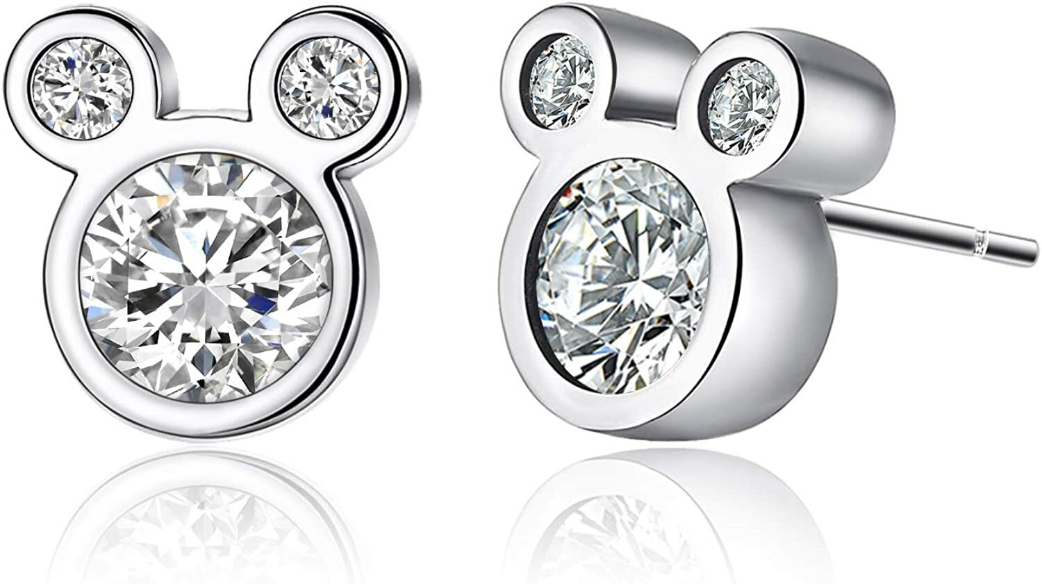 LOVELY CZ Earrings 18k White Gold MOUSE Stud Beautiful Earrings for Women Plated