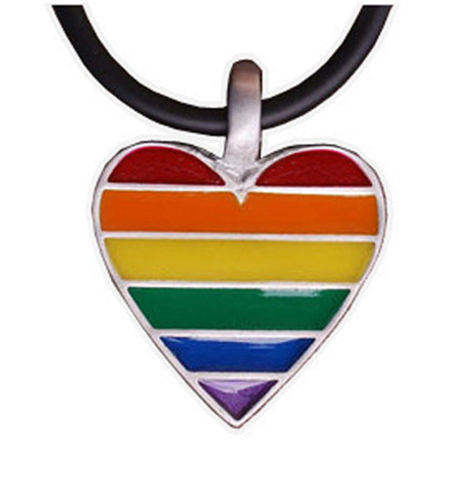 Pride Shack – Pewter Rainbow Flag Heart Pendant Lesbian Gay Pride LGBT Necklace