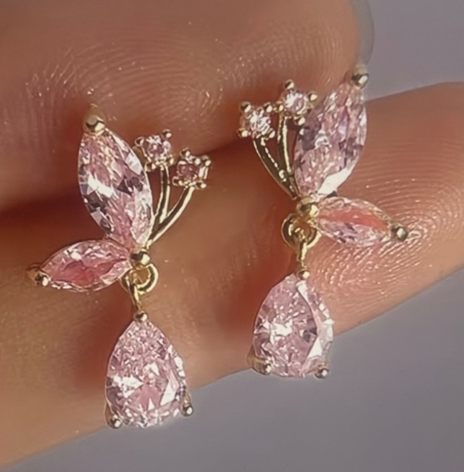 Petite Dainty Pink Drop Dangle Pierced Post Earrings
