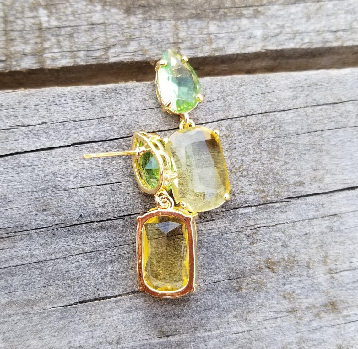 14k Gold Australian Crystal Citrine and Peridot Stud Dangle Earrings