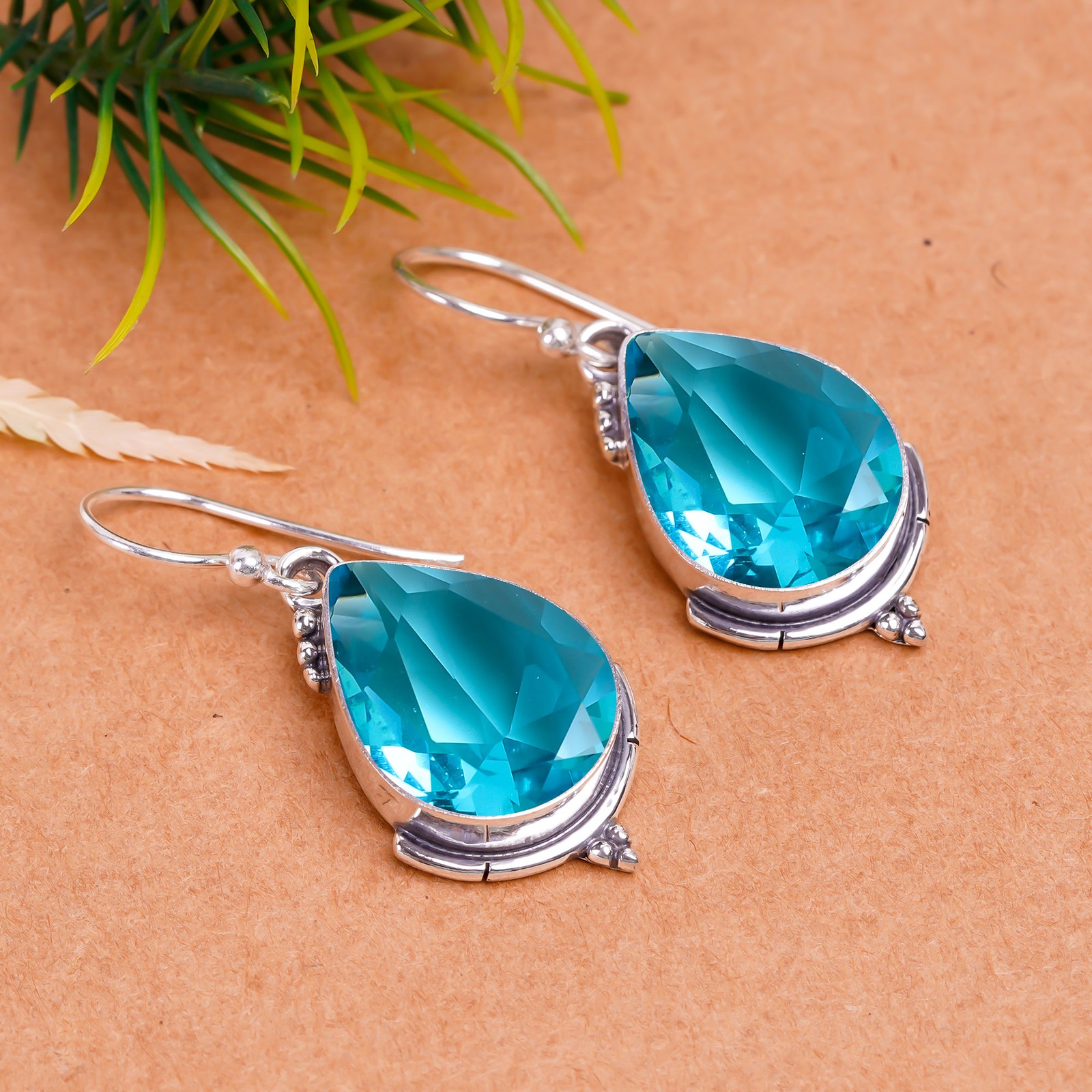 Blue Topaz 925 Sterling Silver Earring, Christmas Gift, Gift For Her E13572