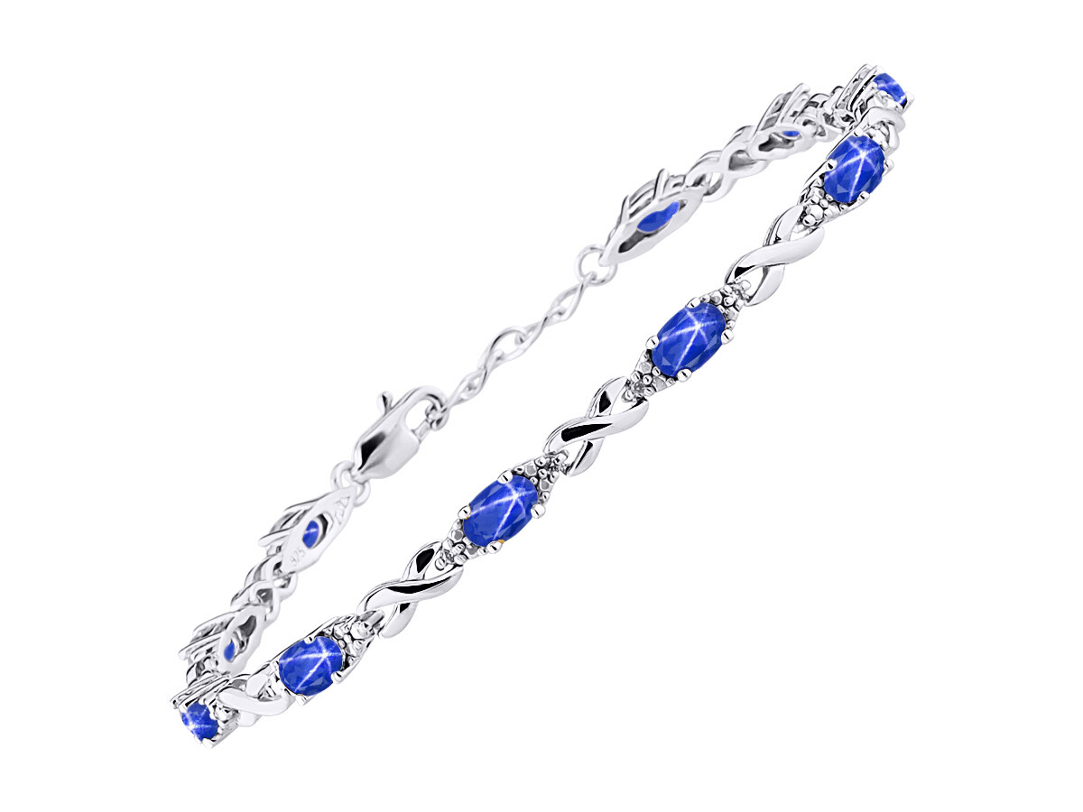 RYLOS BLUE STAR SAPPHIRE & DIAMOND X-O TENNIS BRACELET STERLING SILVER 7-8″